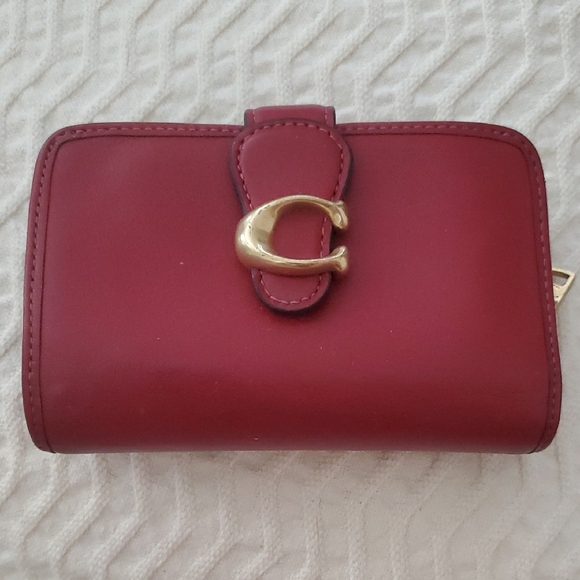 Coach Handbags - Coach Small Red Leather Wallet with Gold C Emblem